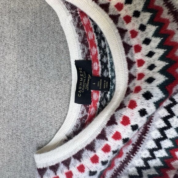 Charter Club Sweater Women L Ivory Cashmere Fair Isle Blouson Sleeve Holidays - Picture 8 of 9
